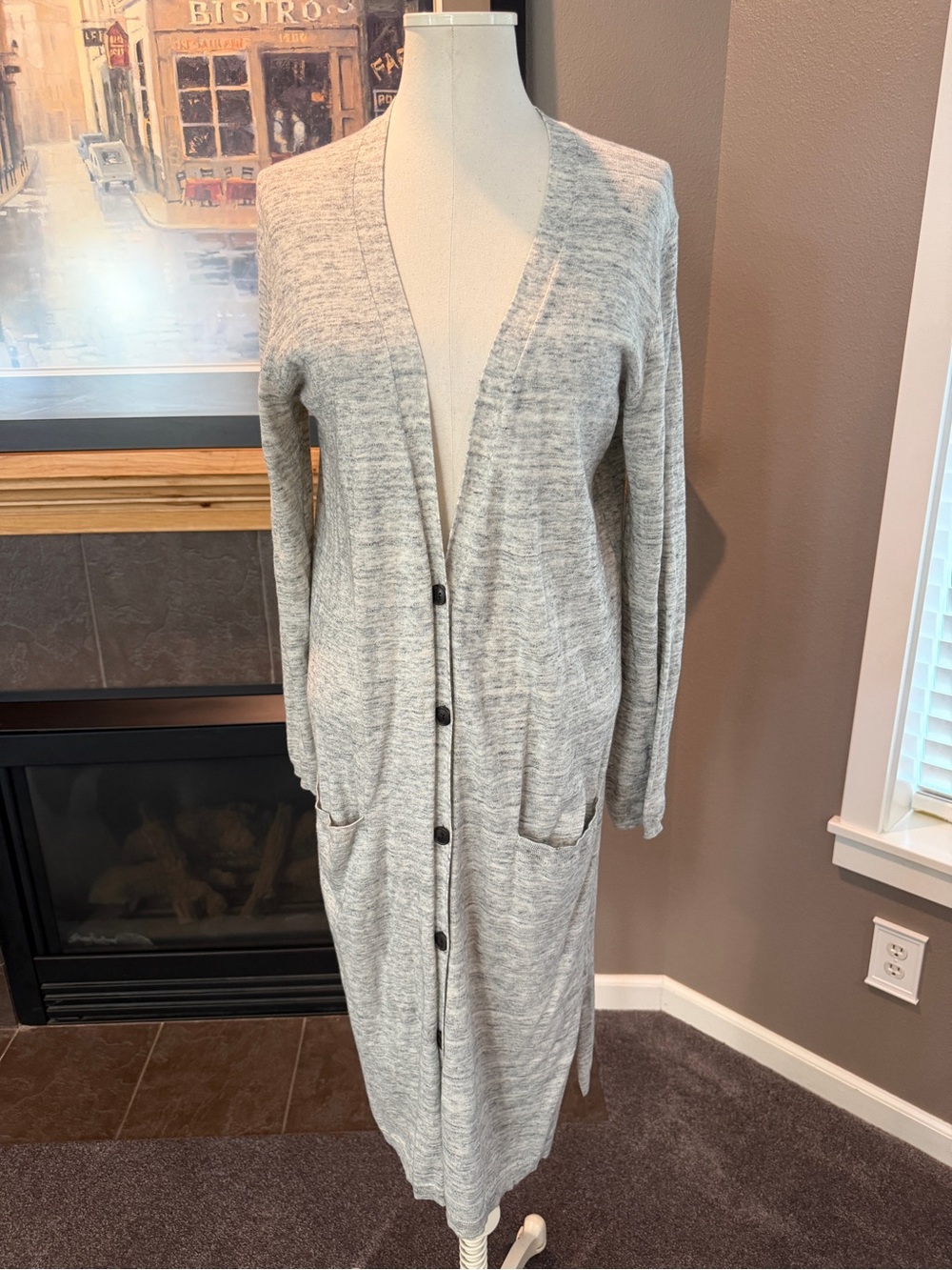 Gap Light Gray Long Button-Front Women’s Cardigan Sweater